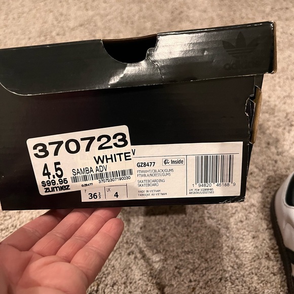 adidas Samba ADV White, Black & Gum Skate Shoes sz 4.5 like new! Fits sz6 women - Picture 6 of 6